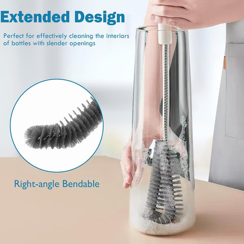 15.7" (40cm) Flexible Long Black Bottle Cleaning Brush for Kitchen and Dining - Perfect for Baby Bottles, Sports Bottles, Glassware, Mugs, Jars, and Stemware (2-pc)