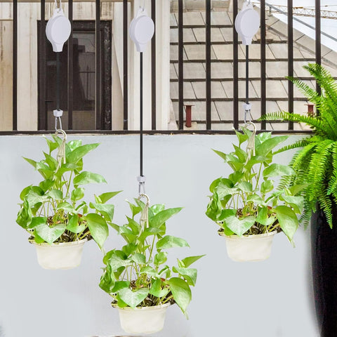 2 Pack Plant Pulley Retractable Hanger Adjustable Height Wheel for Hanging Plants Heavy Duty Indoor Outdoor Plant Hanger for Garden (2)