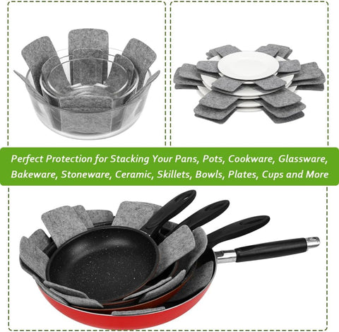 Pot and Pan Protectors, Set of 12 and 3 Different Size, Cookware Dividers Pads/Stacking Pan Protectors/Pot Separators Pads for Protecting and Separating Pots Pans