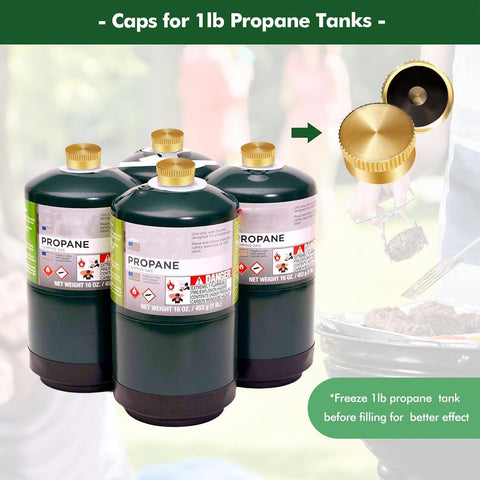 Propane Refill Adapter 20lb to 1lb Camping, 90 Degree Upgrade Propane Tank Adapter 20lb to 1lb Converter with Gauge and Control Valve for Propane Heater Grill Stove, 4 Caps Included,Solid Brass