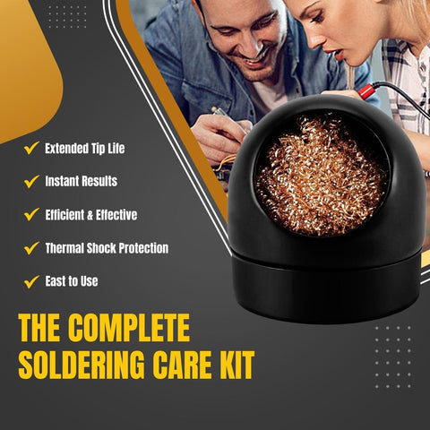 Solder Cleaner with Brass Wool Soldering Wire Sponge and Black, Dome-Shaped, Non-Slip Solder Sponge Tray Housing, Soldering Iron Tip Cleaner, No Water Needed