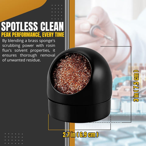 Solder Cleaner with Brass Wool Soldering Wire Sponge and Black, Dome-Shaped, Non-Slip Solder Sponge Tray Housing, Soldering Iron Tip Cleaner, No Water Needed