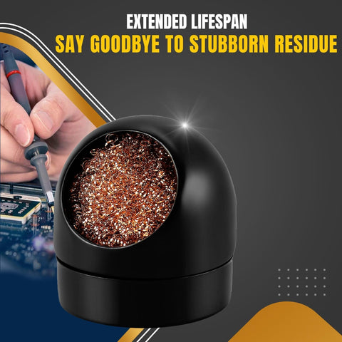 Solder Cleaner with Brass Wool Soldering Wire Sponge and Black, Dome-Shaped, Non-Slip Solder Sponge Tray Housing, Soldering Iron Tip Cleaner, No Water Needed