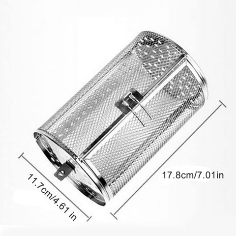 Rotisserie Basket for Oven & Grill - 360-Degree Rotating Stainless Steel with Door Opening Design, Perfect for Smoking Meat, Roasting Nuts, and BBQ Accessories