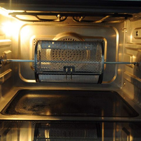 Rotisserie Basket for Oven & Grill - 360-Degree Rotating Stainless Steel with Door Opening Design, Perfect for Smoking Meat, Roasting Nuts, and BBQ Accessories