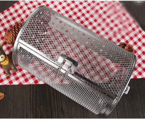 Rotisserie Basket for Oven & Grill - 360-Degree Rotating Stainless Steel with Door Opening Design, Perfect for Smoking Meat, Roasting Nuts, and BBQ Accessories