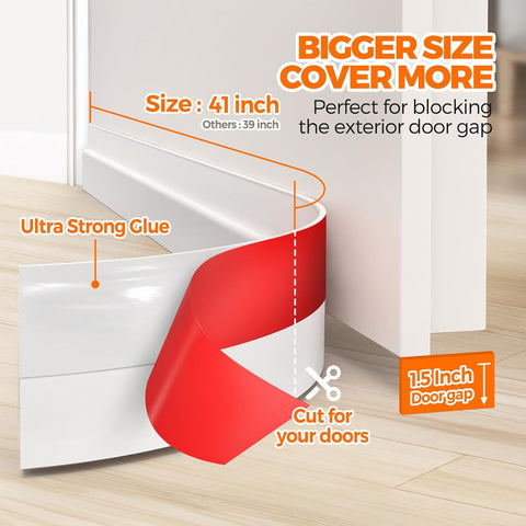 Door Draft Stopper Under Blocker Insulator Doors Sweep Weather Stripping Noise Sheets, Rolls & Strips Strong Adhesive, White 41 Inch