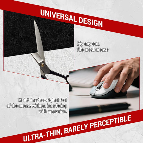 DIY Adhesive Universal Mouse Anti-Slip Snowflake Grip Tape, Cut Sweat-Absorbing Ultra-Thin 0.3mm Non-Slip Gaming Mice Skins Stickers for Any Brand(2PCS Black+White, 12x11.5cm/4.7x4.5in) Black+White
