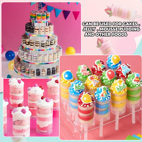 60 pcs Round Shape Clear Push-Up Cake Pop Shooter (Push Up Pops) Plastic Containers with Lids, Base & Stick
