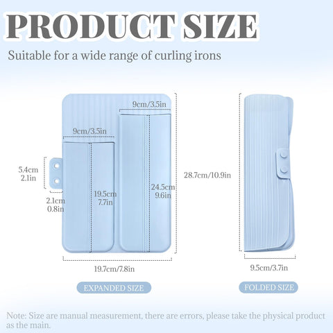 2-in-1 Heat Resistant Silicone Mat Travel Case, Soft Folding Storage Bag with 2 Pockets for Curling Iron, Flat Hair Straightener Non-Slip, Portable Hot Styling Tools(Blue)