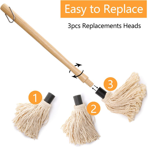 Cast Iron Sauce Pot and BBQ Mop Brush Set for Grilling, 7 Pcs Barbecue Accessories Include Basting Melting Saucepan, Wooden with 4 Replacements Meat Smoker, Grill, Stove