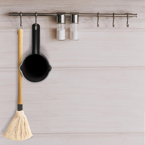 Cast Iron Sauce Pot and BBQ Mop Brush Set for Grilling, 7 Pcs Barbecue Accessories Include Basting Melting Saucepan, Wooden with 4 Replacements Meat Smoker, Grill, Stove