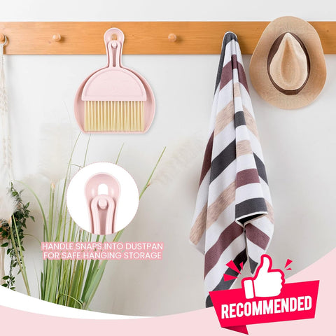 Mini dustpan and brush - pink set of brush and dustpan - portable combination of cleaning brush and dustpan - flexible edge - perfect for removing dust, dirt and grit - suitable for most hard surfaces - space-saving design