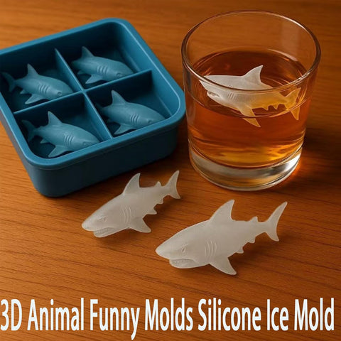 Shark Silicone Ice Molds - 3D Silicone Fun Shark Cube Maker - 4 Shark Fin Ice Cube Molds - Suitable for cold drinks, parties and home entertainment (3 pieces)