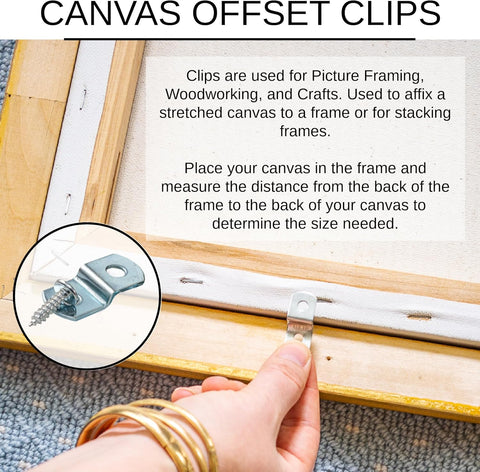 Canvas Clips 8-Pk: (1/2" Offset) or Choose Your Length; Mirror Picture Frame or Artwork Hanging Floater Framing; 8 Screws Included; Glass Panel Metal Retainer Clip
