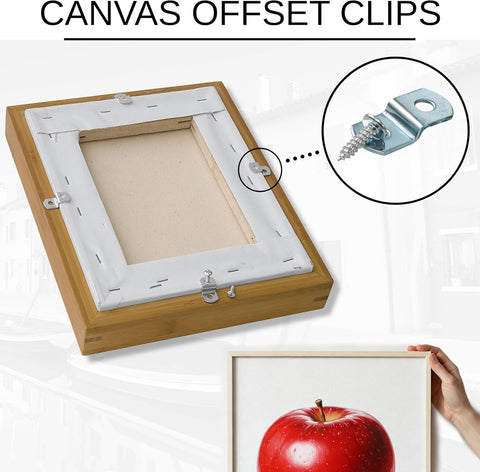 Canvas Clips 8-Pk: (1/2" Offset) or Choose Your Length; Mirror Picture Frame or Artwork Hanging Floater Framing; 8 Screws Included; Glass Panel Metal Retainer Clip