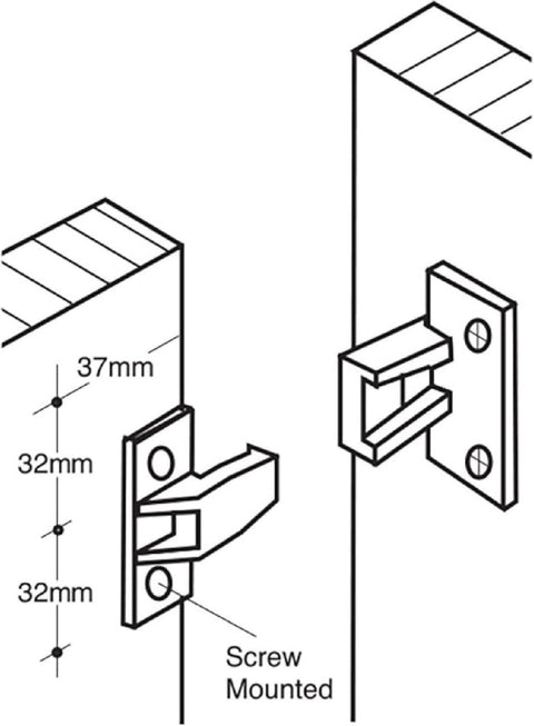 Hafele Keku Push-On Fitting Set - Bracket Connectors for False Front Panels, Cabinet Drawers, & Furniture (Screws Not Included)