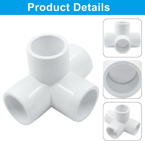 Biaungdo 4 Pcs 1/2" PVC Pipe Fitting, 4 Way Elbow Pipe Connector Furniture Grade Corner Fittings PVC Elbow Fitting for DIY Shelf Garden Support PVC Structure（White）