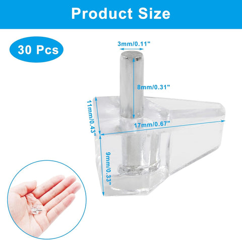 Biaungdo Clear Shelf Support Pegs, 30 Pcs 3mm Plastic Shelf Pins Small Cabinet Shelf Pegs Shelf Holder Pins Bracket Replacement Pegs Cabinet Shelf Clips for Kitchen Furniture Book Shelves Cupboard