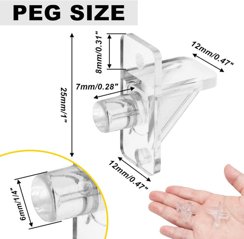 Biaungdo 25 Pcs Shelf Support Pegs, 1/4 Inch Clear Cabinet Shelf Pins Plastic Cabinet Shelf Pegs Clips for Kitchen Furniture Bookcase Closet Cabinets Furniture