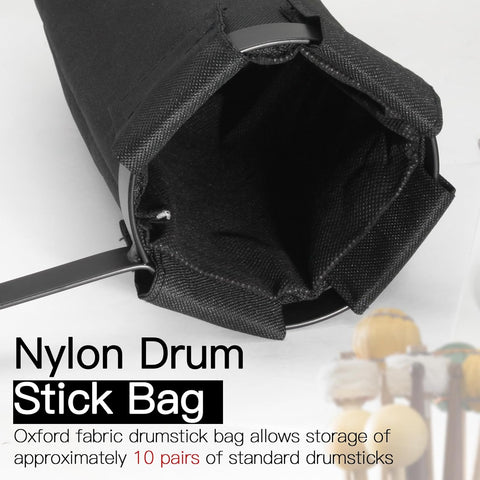Biaungdo Drum Stick Holder for Drum Set, Removable Nylon Drumstick Bag Holder with Clamp-On Lockable Aluminum Clamp for Drumsticks Mallets, Up to 10 Pairs of Sticks