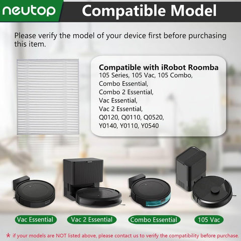 Replacement Hepa ilter Compatible with iRobot Roomba 105 Series, Combo Essential, Combo 2 Essential, Vac Essential, Vac 2 Essential, Q0120, Q0110, Q0520, Y0140, Y0110, Robots Vacuum, 8-Pack.
