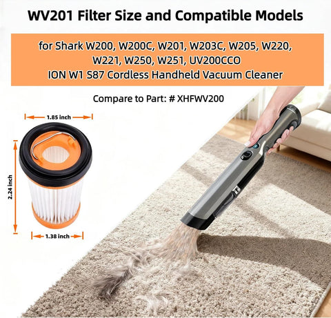WV201 Wandvac ilter Replacement or Shark ION W1 S87 Cordless Handheld Vacuum WV200, WV201, WV205, WV220, WV221, WV250, WV251, UV200CCO. Part # XHWV200 Perect or or Pet Hair, Dirt, Dust