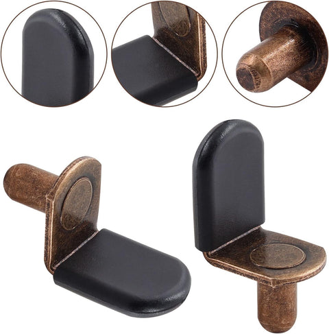 Biaungdo 60 Pcs Shelf Support Pegs, 1/4 Inch L-Shaped Clips with Rubber Sleeve, Cabinet Shelf Pegs for Bookshelves Glass Corner Shelf Cabinet Furniture, Antique Bronze