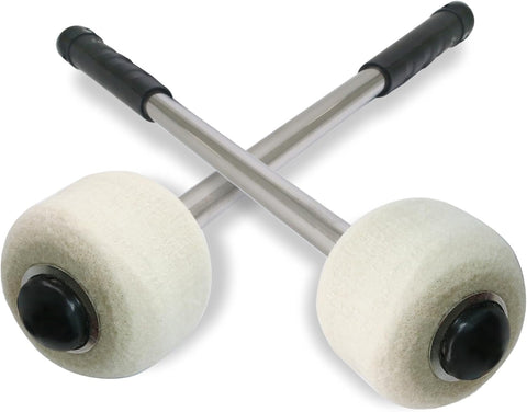 Biaungdo 2 Pack Drum Mallet, 32cm/12.6" Wool Felt Drum Stick, Bass Drum Mallet Drum Stick, Anti-slip Bass Percussion Sticks with Stainless Steel Handle, Beige White