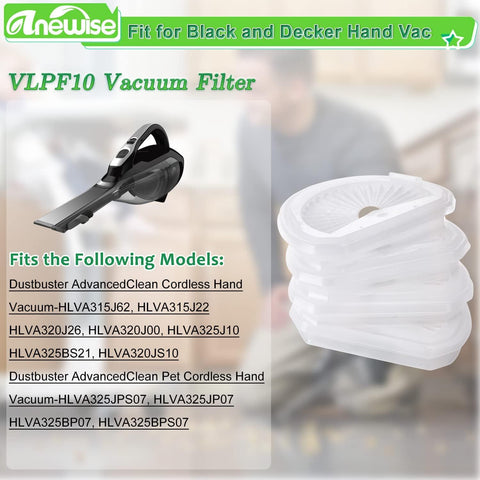 4 Pack VLP10 Replacement ilters Compatible with Black and Decker Hand Vacuum HLVA320J, HLVA315J62, HLVA325JP07, HLVA325BP07, HLVA320J00, HLVA325J10, N575266, Compare to Part #VLP10