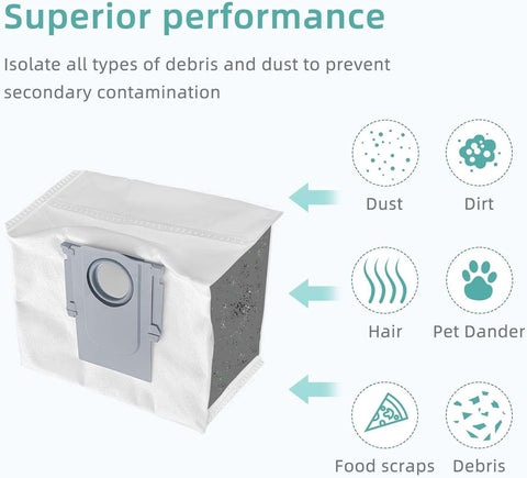 6 Pcs Replacement Reill Dust Bags Compatible with  Q10 S5+, Q10 X5+, Q7 M5+, Q5 Max+, Q5+, S8 Pro Ultra, S8+, Q7 Max+, Q8 Max+, Robotic Vacuums 3L Large Capacity