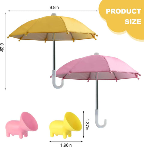 2pcs Cell Phone Umbrella or Sun Shade, Universal Adjustable Cute Phone Shade Umbrella with Piggy Style Suction Cup, Outdoor Anti-Glare Stand Sun Visor (Yellow & Pink)