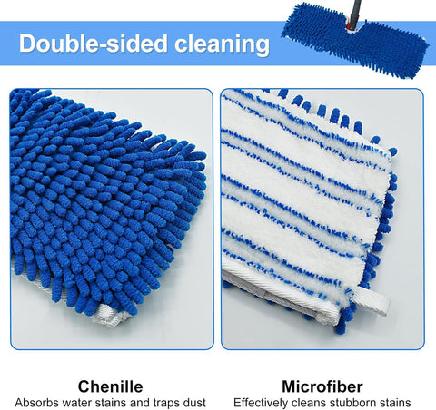 3 Pack Mop Heads Replacements Compatible or Ocedar Dual-Action Microiber lip Mop, Double Sided Mop Replace Head Mop Reills with Microiber & Chenille or Dry Wet Use, Reusable, Machine Washable