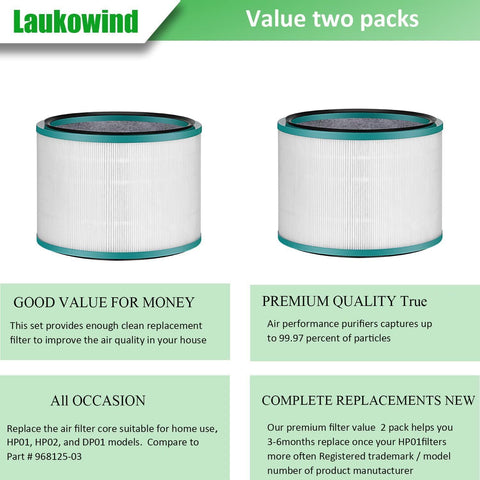 2 Pack Air Puriier ilter Replacements or Dyson HP01, HP02, DP01 Desk Puriiers - Compatible with Part # 968125-03