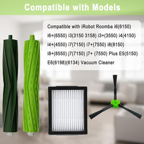 18 Pack Replacement Parts Accessories Compatible or iRobot Roomba i3 i3+ i7 i7+ i4 i6 i6+i8 i8+/Plus E5 E6 E7 J7 i5+j5+ I,E &J Series Vacuum Cleaner 2 Set o Roller Brush & 8 ilters & 8 Side Brushes
