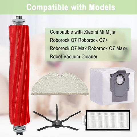 17 Pack  Q7 Replacement Parts Compatible or  Q7 Q7+ Q7 Max Q7 Max+ Vacuum Cleaner,1 Main Brush, 4 ilter, 4 Side Brush, 4 Mop Cloth, 4 Dust Bag