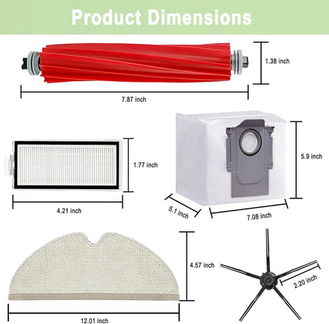17 Pack  Q7 Replacement Parts Compatible or  Q7 Q7+ Q7 Max Q7 Max+ Vacuum Cleaner,1 Main Brush, 4 ilter, 4 Side Brush, 4 Mop Cloth, 4 Dust Bag