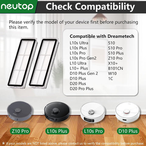 Replacement ilters Compatible with Dreametech L10s Ultra, L10s Plus, L10s Pro, D10 Plus Gen 2, D10 Plus, D20 Plus, D20 Pro Plus, Z10 Pro, S10, B101CN, 1C, W10, Robot Vacuums, 8-pack.