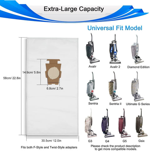 Style Vacuum Bags or Sentria I II G10D, Avalir, Avalir 2, Ultimate G Series, Diamond Edition, Universal HEPA Cloth Bags Replacement or G3 G4 G5 Gsix, 205811, 205814, 6 Pack