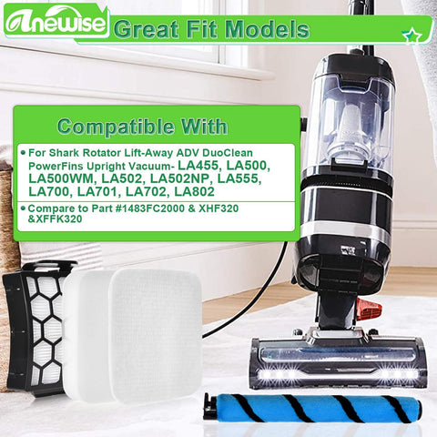 ilter Brush or Shark Rotator Lit-Away DuoClean LA702 LA802 LA502 LA502NP LA500 LA500WM LA455 LA700 LA555 LA701 Upright Vacuum, 1 Brush, 2+4 ilters, Part #1483C2000, XH320, XK320