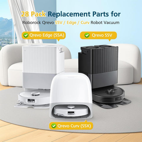 Qrevo S5V Replacement Parts or  Qrevo S5V / Curv/Edge/Edge S5A / Curv S5X, Accessories include 2*Set Main Brush, 6*Mop Pads, 6*Vacuum Bags, 4*Hepa ilters, 6*Side Brush, 2*Cleaning Tool