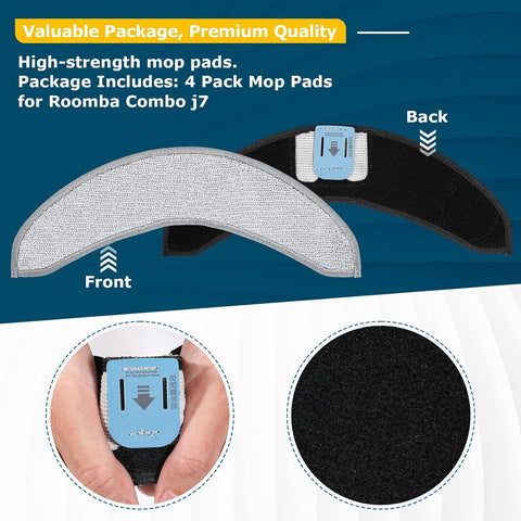 4 Pack Replacement Mop Pads or i-Robot Roomba Combo j7+/ j9+ Accessories, Microiber Washable Mopping Pad or iRobot Roomba Combo j7+/ j9+ Robot Vacuum and Mop (Not its or Roomba j7/ j7+/ j9+)