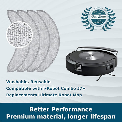 4 Pack Replacement Mop Pads or i-Robot Roomba Combo j7+/ j9+ Accessories, Microiber Washable Mopping Pad or iRobot Roomba Combo j7+/ j9+ Robot Vacuum and Mop (Not its or Roomba j7/ j7+/ j9+)