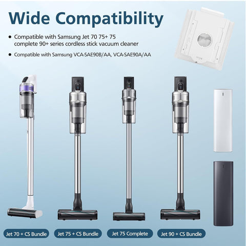 8 Pack VCA-ADB90 Dust Bag Compatible with Samsung VCA-SAE903/AA & VCA-SAE904/AA, Replacement Bags or Jet 75 Complete 75+ 90+ 70+ Series Stick Cordless Vacuum Cleaners, Compared to Part VCA-ADB90/XAA