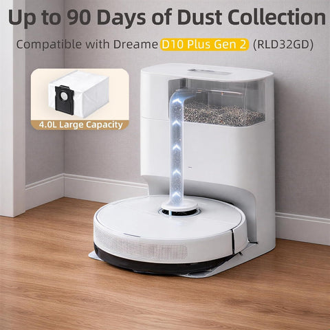 10-Pack 4-Liter Dust Bags Compatible with Dreame D10 Plus Gen 2 Robot Vacuum (RLD32GD), 10 × 4L Disposable Replacement Vacuum Bags