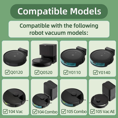 Accessories Kit Compatible with iRobot Roomba 104/105 Vac & Combo, Essential Q0120, Q0520, Y0110, Y0140, Q011 Robot Vacuum Replacement Parts,2 Main Brush, 8 Side Brush, 8 HEPA ilter (18 Pack)