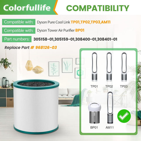 Replacement Air Puriier ilter or Dyson Tower Puriier Pure Cool Link TP01, TP02, TP03, BP01, Compare to Part 968126-03，2 Pack