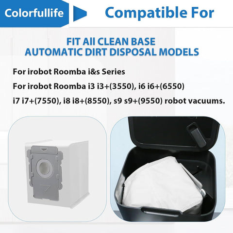 12 Pack Vacuum cleaner bags or irobot Roomba i7 i7+ i8 i8+ i3 i3+ i4 i4+ i6 i6+ j7 j7+ s9 s9+, i and s and j Series Clean Base Automatic Dirt Disposal Bags