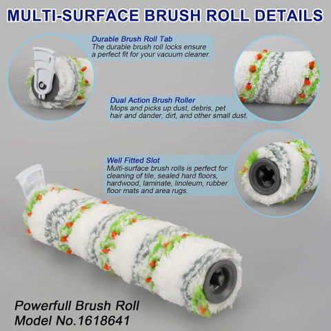 3 Pack Multi-Surace Pet Brush Rolls 2788 and 3 Pack Vacuum ilters 1866 or Bissell CrossWave Max 2554 2590 2593 2596 or HydroSteam 35151 3515 35152 3513 3518 Vacuums, Part 1618641 & 1608684