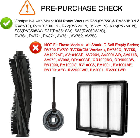 10 Pack Replacement ilter Side Brush or Shark ION Robot Vacuum R85 RV850 S86 S87 S88 R71 R72 R75 RV761 RV771 RV871 AV751 AV752 AV753